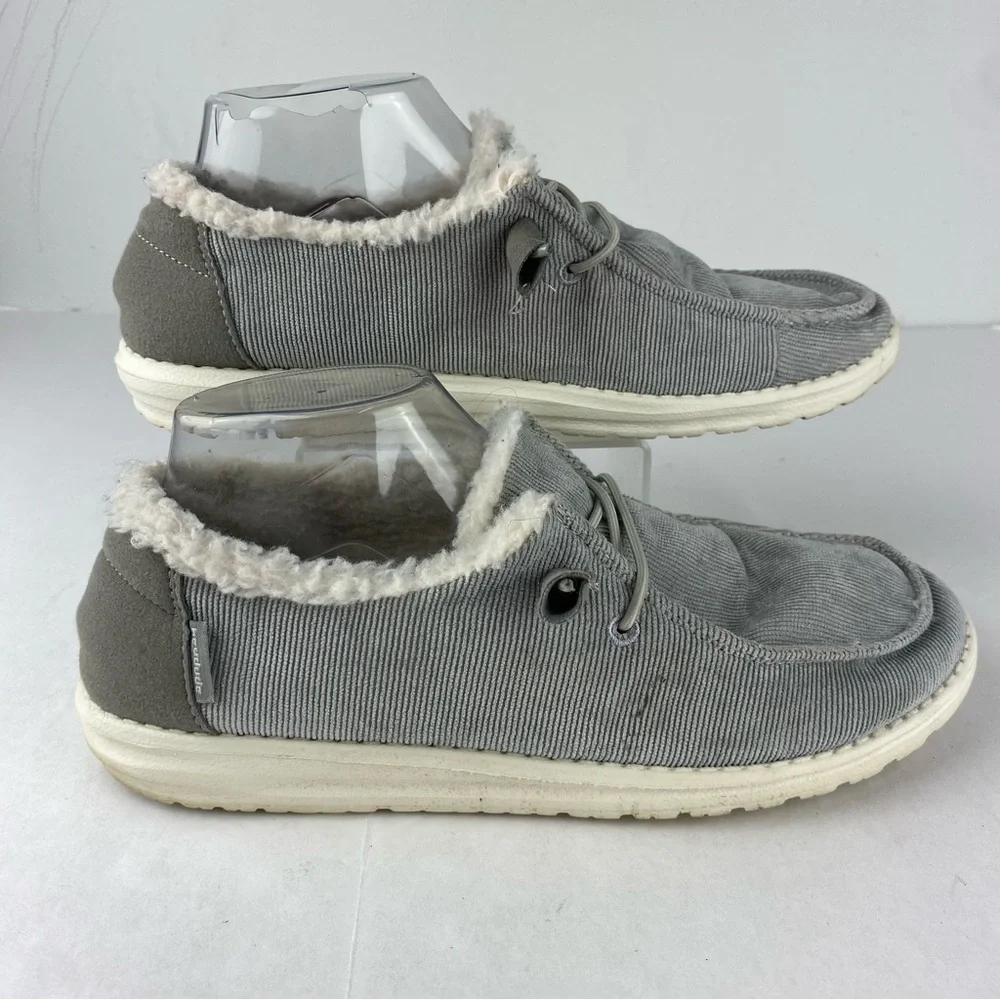 Hey Dude Womens 10 Wendy Gray Corduroy Fur Lined Slip On Loafer SEE ALL.